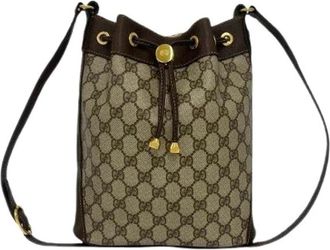 Gucci Pre-owned GG Canvas Leren Schoudertas - Dames - Vintage Tas - Bruin - ONE Size - Leer - Vintage