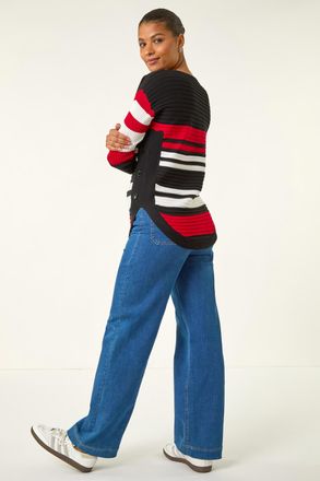 Roman Stripe Zip Front Ribbed Knit Jumper