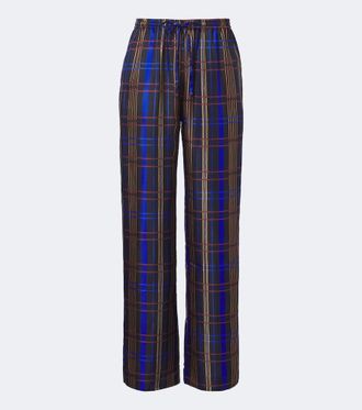 Asceno Aurelia plaid silk twill wide-leg pants