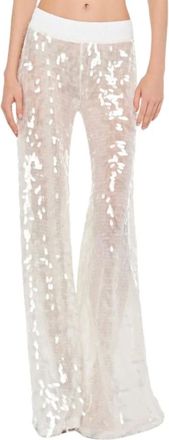 Norma Kamali Broeken, Dames, Wit, S, Nylon, Sequined Wide-Leg Broeken