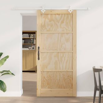 Berkfield Home Sliding Door with Hardware Set 93x202 cm Solid Wood Pine in Brown
