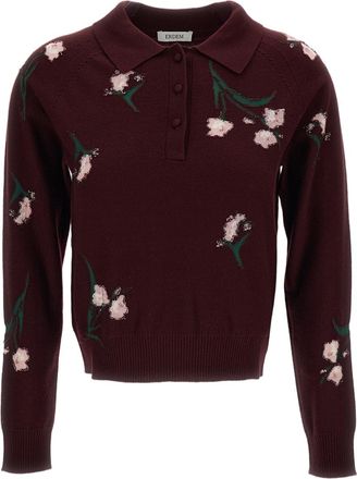 Erdem Polo-Style Merino Wool Jumper with Reverse Intarsia Floral Pattern