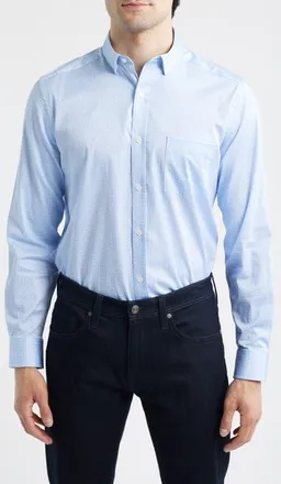 Johnston & Murphy Logan Print Button-Up Shirt in Blue Layered Diamond at Nordstrom, Size Xx-Large