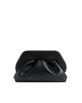Themoir&egrave; Jet Black Bios Medium Pleated Vegan Leather Top-Handle Bag