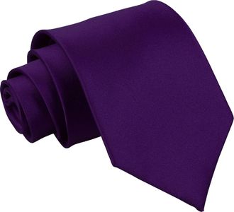 DQT Mens Plain Satin Polyester Wedding Extra Long Classic Tie - Purple