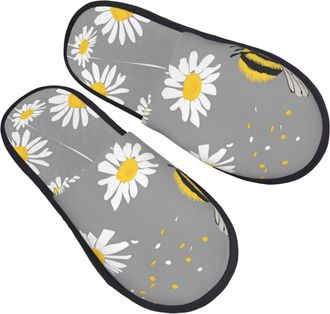 Generic Mens Slipper Cute Daisy Bee Flower Lightweight Hotel Slippers Plush Breathable Womens Slippers Winter Family M
