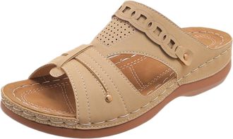 Generic 2026 Women Slippers Womens Summer Fashion Open Toe Slope Heel Solid Color Sandals Casual Comfortable Out Beach (Beige, 6.5)