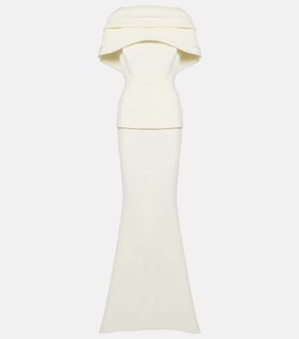 SAFiYAA Pleated caped crêpe gown