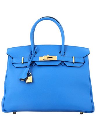 Herm&egrave;s Birkin Handbag Bleu Zanzibar Epsom With Gold Hardware 30 (Authentic Pre-Loved)
