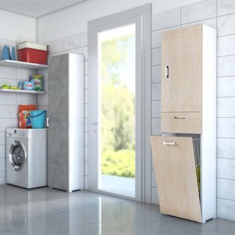 Terraneo Terraneo - Mueble Multiusos Con Cesto Para La Ropa Blanca Con Puerta De Roble