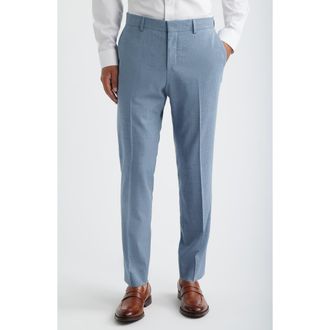 BOSS Genius Slim Fit Flat Front Virgin Wool Blend Dress Pants in Open Blue at Nordstrom, Size 30