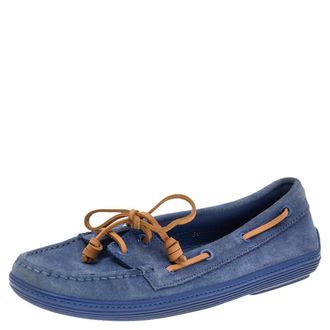 Tod's Tods Blue Suede Lace Up Boat Loafers
