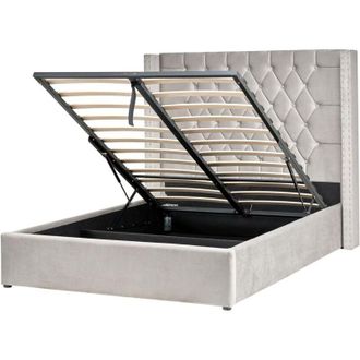 Beliani Letto contenitore velluto grigio chiaro e argento 140 x 200 cm Lubbon