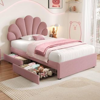 Matteo Pink Velvet 3ft Single Upholstered Bed Frame, Adjustable Petal Headboard
