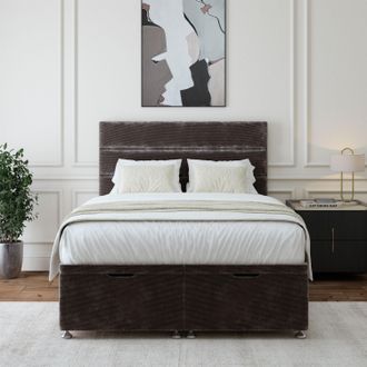 Bedmaster Chenille Ottoman Divan Base & Lined Headboard in Charcoal | Size: Small Double
