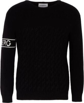 Iceberg Heren Gebreide Kleding in Zwart Wolmix - Heren - Ronde hals truien - Zwart - XL - Wol - Truien & Vesten