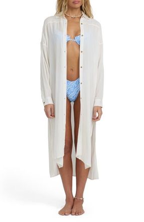 Billabong Throw & Go Long Sleeve Midi Cover-Up Shirtdress in Salt Crystal at Nordstrom, Size Large