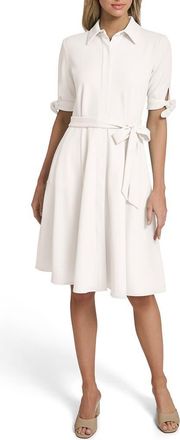 Calvin Klein Tie Sleeve Crepe Shirtdress in Cream at Nordstrom Rack, Size 12