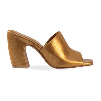 Cortana Heeled Mules, female, Yellow, 3 UK, Metallic Gold Square Toe Mules
