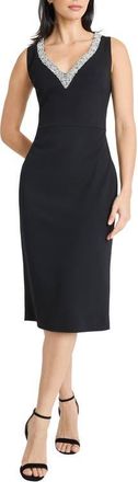 Maggy London Rhinestone Detail Sheath Midi Dress in Black at Nordstrom, Size 14