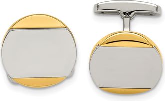 Diamond2Deal Stainless Steel Polished Yellow IP-plated Circle Cufflinks
