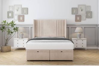 Comfort Beds Elise Naples Ottoman Bed Base-54 Wingback Headboard in Light Sand | Size: Single