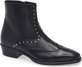 John Varvatos Ludlow Stud Wingtip Zip Boot in Black at Nordstrom, Size 10.5
