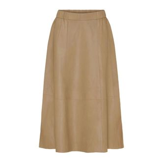 BTF-CPH Midi Skirts, female, Beige, Size: XS Long A-Shape Leather Skirt Latte