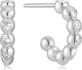 Ania Haie Cubic Zirconia Bezel Huggie Hoop Earrings in Silver at Nordstrom