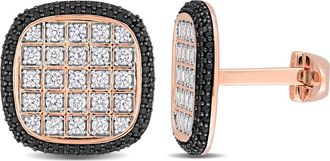 Amour 7 CT TGW White Sapphire and Black Spinel Square Cluster Cufflinks in Black Rhodium Plated Rose Silver