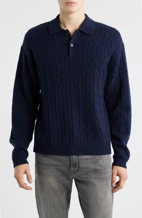 Frame Denim Cable Wool & Cashmere Polo Sweater in Dark Navy at Nordstrom Rack, Size X-Large