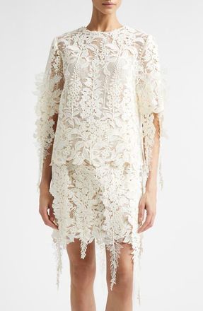 Oscar De La Renta Foxgloves Guipure Lace Top in Ivory at Nordstrom, Size 12