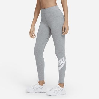Nike Womens Nike Sportswear Essential High-Waisted Logo Leggings in Grey | CZ8528-063