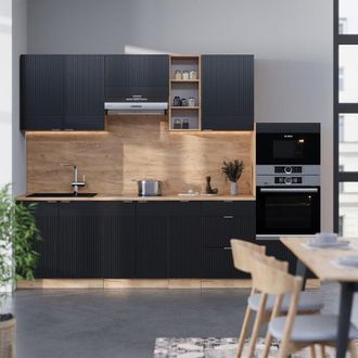 Vicco Cucina componibile Fame-Line, Rovere nero rigato/oro, 280 cm, PL Rovere, Vicco