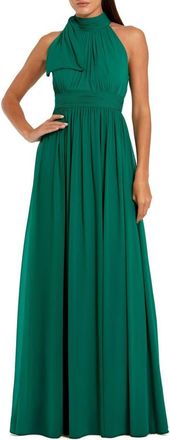 Mac Duggal Petite A Line Halter Neck Chiffon Evening Gown in Deep Emerald at Nordstrom, Size 14