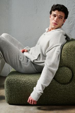 Alo | Wool Cashmere New Class Full Zip Hoodie in Pearl Grey Heather, Size: Medium