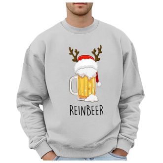 Generic Mens Jumpers Sweatshirt Mens Christmas Beer Glass Themed Casual Style Hoodless Sweatshirt (Grey, XL)