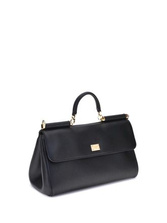 Dolce & Gabbana Womens My Sicily Handbag Nero Calf Leather Bos Taurus Shoulder Bags