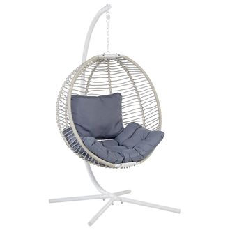 Beliani Beliani - Silla Colgante Con Soporte Blanco Gris Metal Coj&iacute;n Sala De Estar Exterior Arco
