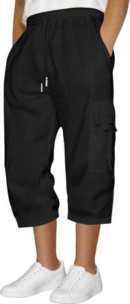 Generic Mens Cargo Sweatpants Casual Hiking Capri Pants Joggers Athletic Cropped Trousers Loose Fit Straight Leg Capris for Men Elasticated Waist Drawstring P