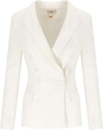 Elisabetta Franchi Ivory Crepe Double Breasted Jacket