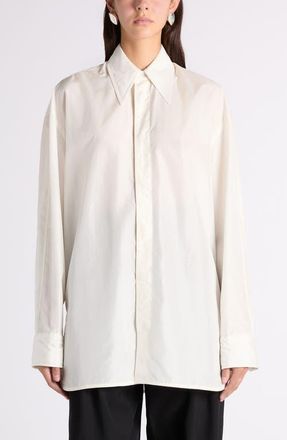 Bottega Veneta Oversize Cotton Button-Up Shirt in 9107 Parchment at Nordstrom, Size 0 Us