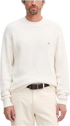 Calvin Klein Jeans LS EZ Cotton Waffle - Heren - Ronde hals truien - Beige - L - Katoen - Truien & Vesten
