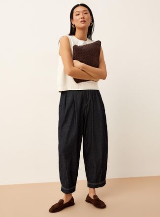 Icone Womens Pleated lightweight denim barrel-leg jean