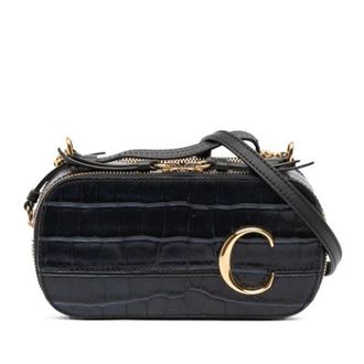 Chlo&eacute; Pre-owned Croc-Embossed Satchel - Dames - Pre-owned - Zwart - Maat: ONE Size Leer