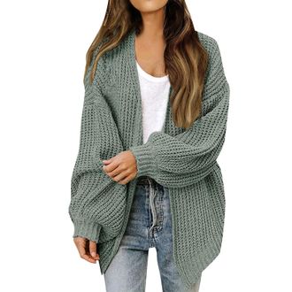 Generic Cocila Womens Chunky Knit Open Front Sweater Long Lantern Sleeve Oversized Knitwear Cardigans Ribbed Thermal Winter Hoodies Thick Warm Outerwear Long 