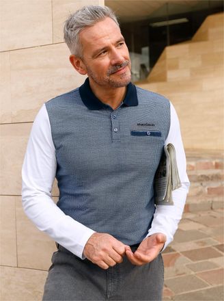 Marco Donati Poloshirt MARCO DONATI Langarm-Poloshirt, Herren, Gr. 44/46, blau (marine, bedruckt), 100% Baumwolle, bedruckt, gemustert, unifarben, Shirts Poloshirt