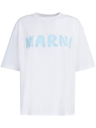 Marni logo-stamp cotton T-shirt - women - Cotton - 40 - White