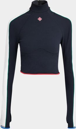 Casablanca Stripe Long-Sleeve Cropped Activewear Top