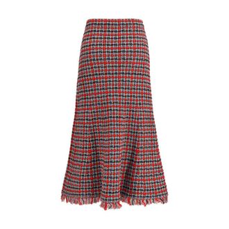 Self Portrait Check Knit Midi Skirt - Red